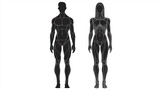 Man and woman outline figure, human body silhouette, patient front view contour. Isolated vector monochrome male and female person standing full height. Expressive lines form harmonious representation