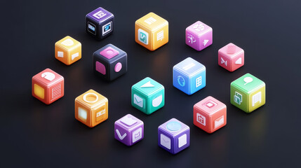 Poster - Abstract 3d volume icons set in dotted style with shadows for business design