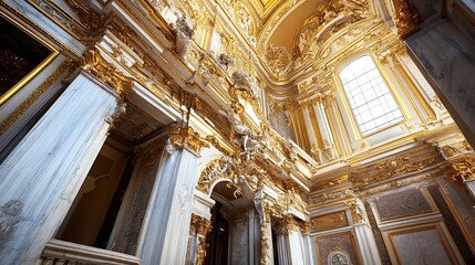 Fototapete - Stunning ornate architecture interior with intricate gold details and marble in a magnificent building : Generative AI