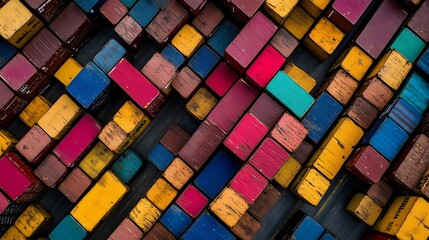 Poster - Vibrant and Colorful Stacked Wooden Blocks in a Beautiful Abstract Arrangement : Generative AI