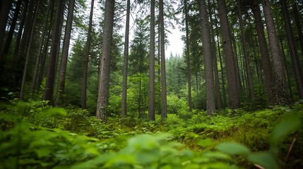 Poster - Lush Green Forest Landscape Surrounded by Majestic Tall Trees and Vibrant Nature : Generative AI