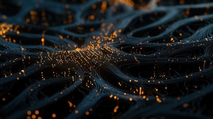 Poster - Intricate Network of Interconnected Lines with Glowing Data Points Visual
