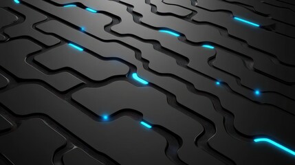 Poster - Futuristic Black Abstract Background with Glowing Blue Lines and Shapes