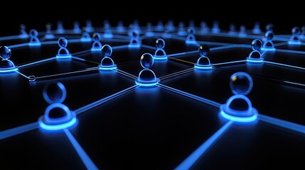 Poster - A network visualization with glowing blue nodes, representing human connections.