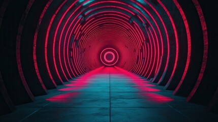 Wall Mural - hell, fire, and demon concept. vibrant futuristic tunnel with circular patterns