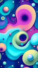 Poster - Colorful abstract design with swirling shapes and vibrant orbs in a cosmic theme. Generative AI