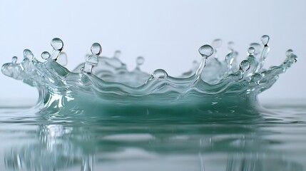 Leinwandbilder - Captivating image showcasing an ethereal water splash with mesmerizing reflection and fluid dynamics  The transparent droplets and waves create a visually striking abstract composition