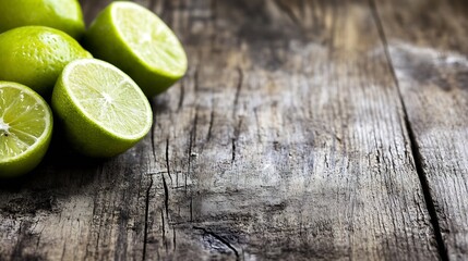 Aufkleber - Freshly cut limes arranged on a rustic wooden surface inviting tropical vibes : Generative AI