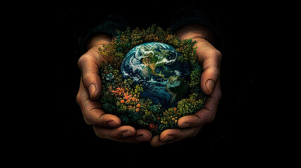 Wall Mural - Our green earth planet with buildings in people hands for environment concept design. Jpeg version also available in gallery