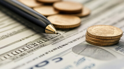 Poster - Digital commerce and business tax regulation, fintech linear icon. Online business taxes and accounting fintech linear vector icon with law or official regulation document and balance weighing scales