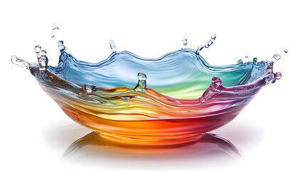 Poster - Vibrant liquid splash with dynamic abstract patterns swirling curves and vivid rainbow of colors  fluid water movement background