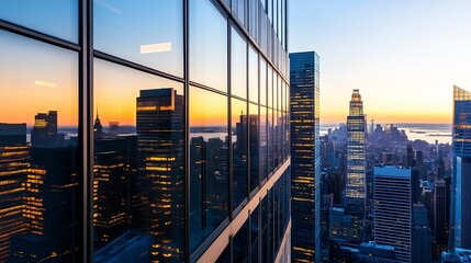 Aufkleber - Stunning city skyline at sunset reflecting in glass buildings capturing urban beauty : Generative AI