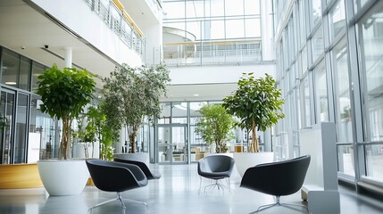Poster - modern office interior with stylish seating and lush greenery for a bright and inviting workspace : 