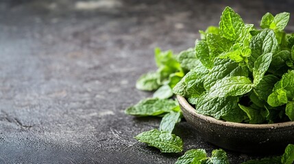 Poster - Vibrant Fresh Mint Leaves Spilled from a Bowl Creating a Lush Green Composition : Generative AI