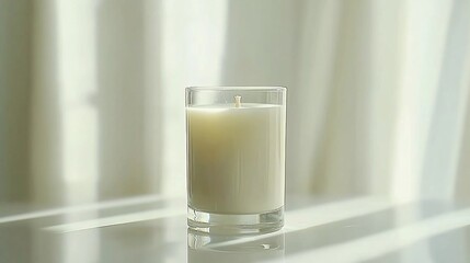 Canvas Print - Candle in glass on table, sunlight through sheer curtains.  Possible use Home decor