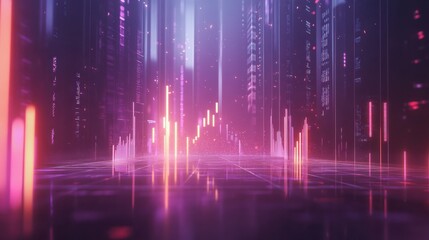 Poster - Digital Financial District: Glowing Stock Market in a Cyberpunk Cityscape