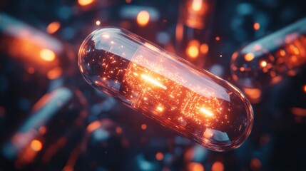 Poster - Futuristic Medicine: Digital Technology Encapsulated in Pill Form Concept