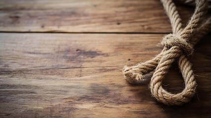 Poster - CloseUp of Twisted Natural Rope on Rustic Wooden Surface : Generative AI