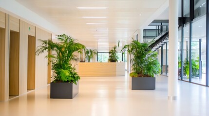 Poster - modern lobby with lush green plants and stylish decor : generative ai