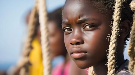 Poster - CloseUp Portrait of a Serious Young Girl with Braided Hair Deep in Thought : Generative AI