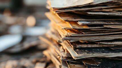 Poster - Stack of Old Weathered Paper Sheets Representing Archival History and Documentation : Generative AI