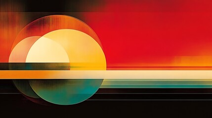Poster - Abstract geometric design with overlapping circles and horizontal lines in bold colors
