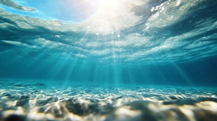 Poster - Breathtaking underwater scene with sunlight rays illuminating the ocean floor : Generative AI