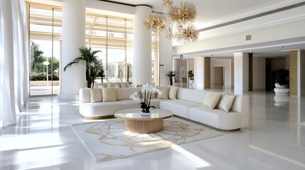 Wall Mural - Elegant and Modern Lobby Interior Design Featuring a Stylish Sofa and Artistic Lighting : Generative AI