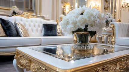 Aufkleber - Stunning Living Room with Elegant Furniture and Beautiful Flower Arrangement : Generative AI