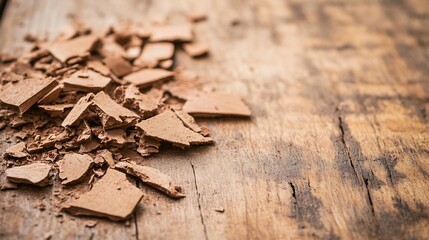 Poster - Close up view of wood shavings on a rustic wooden surface showcasing craftsmanship and natural materials : Generative AI