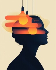 Poster - Creative illumination artistic depiction of thought minimalistic studio digital art abstract profile view
