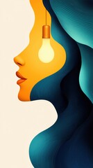 Poster - Illuminating creativity artistic portrait of a woman with light bulb abstract design minimalist