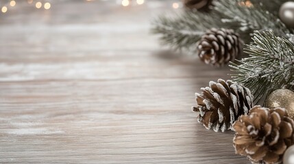 Poster - Natural rustic decor featuring pinecones and greenery for winter charm : Generative AI