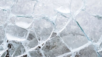 Poster - Close up detail of cracked ice showcasing stunning natural patterns and textures in winter atmosphere : Generative AI