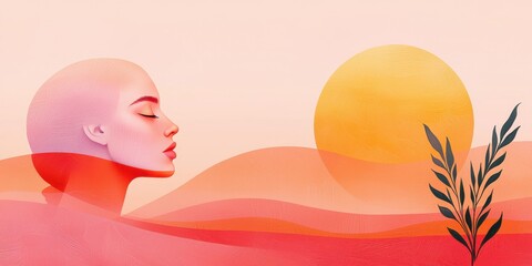 Poster - Serene sunset meditation abstract landscape digital art warm tones side view tranquility