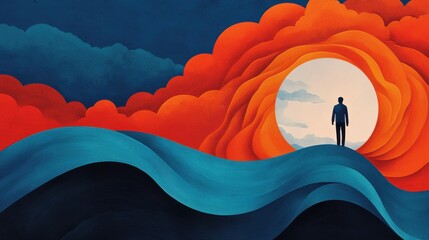 Poster - journey of reflection abstract landscape digital artwork surreal environment dramatic viewpoint