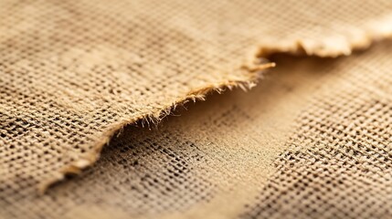 Poster - Detailed CloseUp View of Textured and Frayed Burlap Fabric with Natural Tone and Rustic Charm : Generative AI