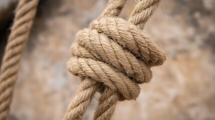 Aufkleber - Intricate knot tied in natural fiber rope representing strength and utility in various applications : Generative AI