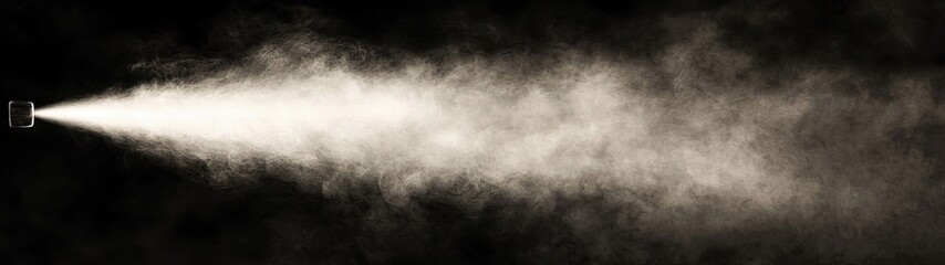Wall Mural - Dramatic Light Beam Illuminating Foggy Space with Soft Smoke and Radiant Glow Effect, Spray water drop droplet steam fog air