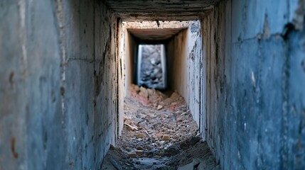 Aufkleber - Dramatic perspective of an abandoned concrete tunnel leading to a mysterious destination : Generative AI