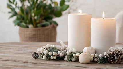 Poster - Tranquil arrangement of lit candles and decorative elements exuding serenity and calmness : Generative AI