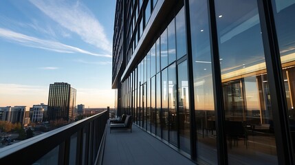 Aufkleber - Stunning urban landscape showcasing modern architecture with reflective glass windows at sunset : Generative AI