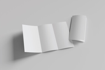 Poster - White A4 tri-fold paper brochure mockup, 3D Rendered isolated on a light background