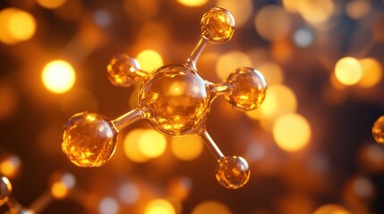 Poster - Golden Molecular Structure: Scientific Visualization with Bokeh Effects