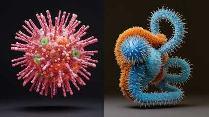 Poster - A side-by-side comparison of different virus and bacteria species, displayed in vivid 3D renderings.