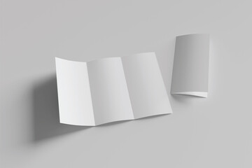 Poster - White A4 tri-fold paper brochure mockup, 3D Rendered isolated on a light background