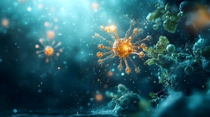Aufkleber - Detailed microscopic view of a novel Coronavirus COVID 19 pathogen under laboratory investigation during a global pandemic outbreak  The image showcases the spherical