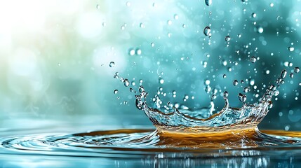 Poster - Dramatic splash of crystalline water droplets cascading across a tranquil minimalist background creating a sense of movement fluidity and natural elegance