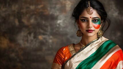 Wall Mural - Portrait of a young woman in a traditional Indian sari with face paint.