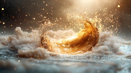 Poster - Powerful and dynamic ocean wave crashing with dramatic splash and sunlit spray showcasing the raw power and energy of the natural environment